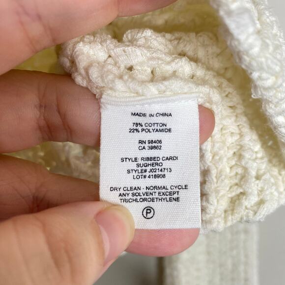 Theory White Cotton Nylon Ribbed Button Up Cardigan Size Medium - Picture 5 of 9